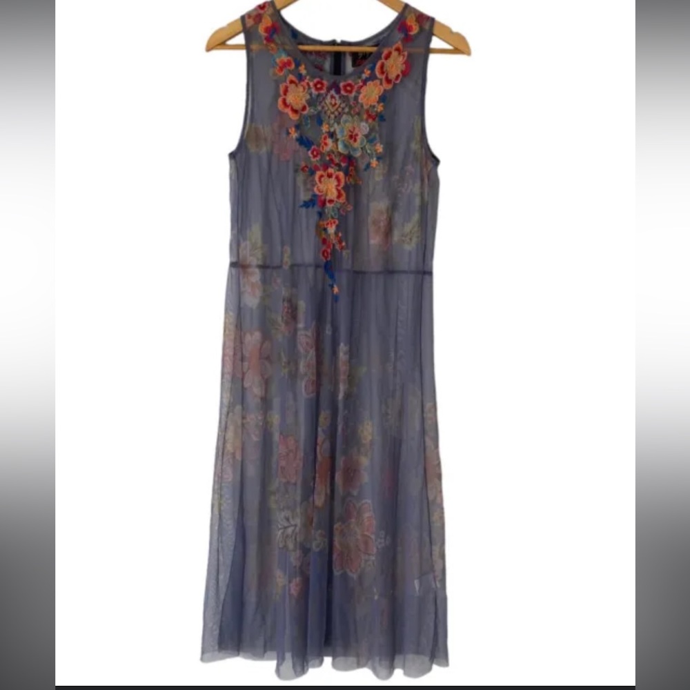 Johnny Was x Biya Mosria Floral Print Mesh Dress with Embroidery Size Large